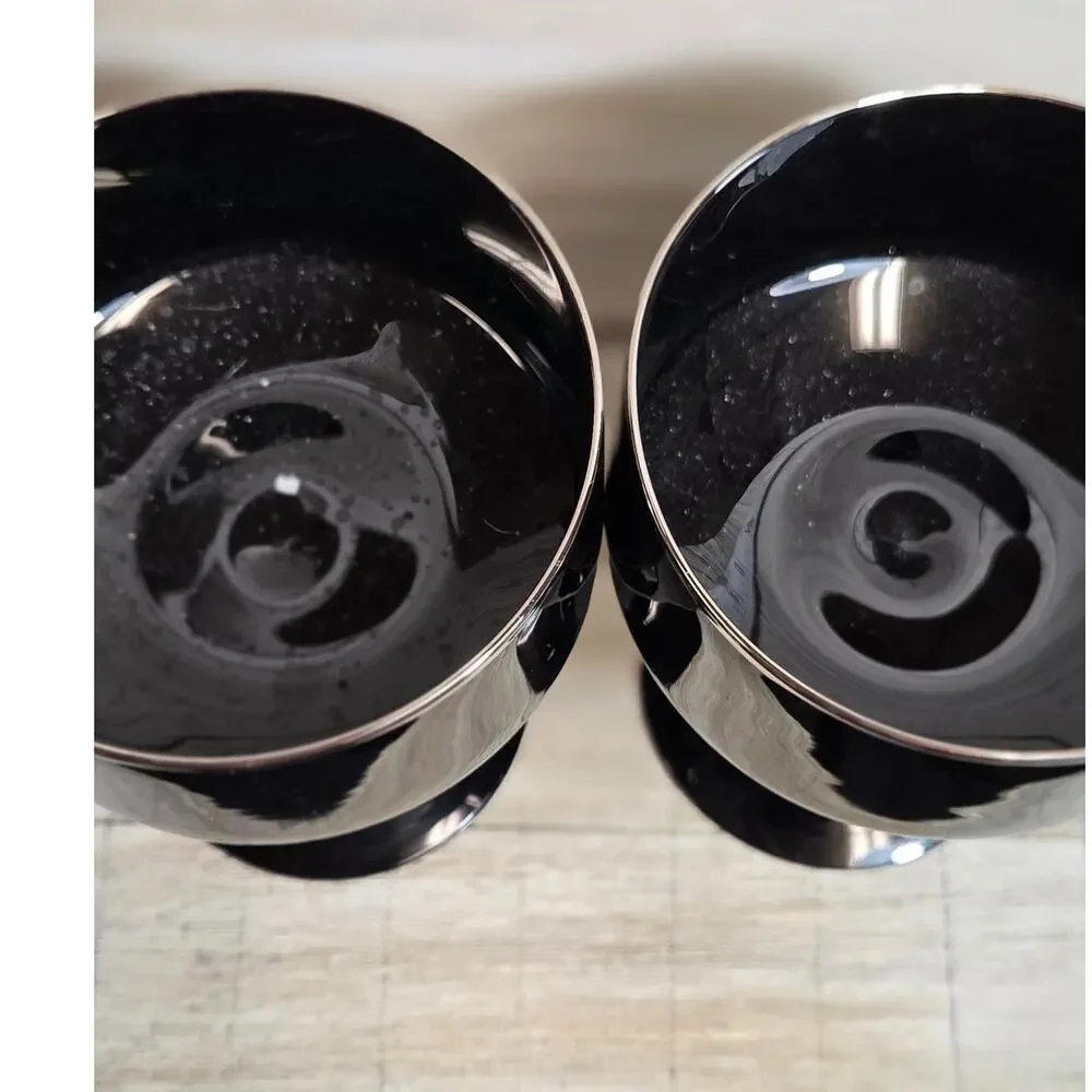 Lenox Venture Black Champagne Sherbet Glasses Pair Platinum Rim Vintage USA